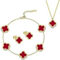 3 vnt. titano plieno dobilų karoliai, apyrankė, auskarų rinkinys, geriausia dovana šeimai ir draugams necklace+bracelet+earring raudona