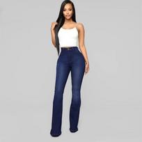 High-waisted Slim Stretch Straight Leg Micro-flare Boot-cut Pants S tamsiai mėlyna spalva