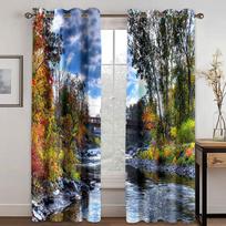 Beautiful River Mountains Forest Landscape Shade Curtain Luxury Living Room Bedroom Home Decor Curtain 2 Panels 100W130H(CM)40x51in&Hook