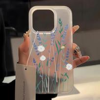 Mobiliojo telefono dėklai iPhone 11 13 15 Pro Max 12 14 Pro Max dėklas iPhone 16 15 Plus 13 Pro 12 Mini 13 Mini Matinės tekstūros Piešti animaciniai gėlių raštai iPhone 16 Pro Max audros debesies spalva