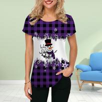 Fashion Women Red Square Print T Shirt Funny Casual O-neck Short Sleeves T-shirt Summer Female Tee Shirt XS mėlyna