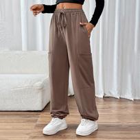 Women's Casual Solid Color Sweatpants Pocket Elastic Drawstring Sweatpants L ruda
