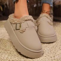 Fur and Fur Integrated Thick Snow Boots with Toe Caps for Winter Wear New Thick Soled Slippers with Fur and Plush for Women 36 chaki