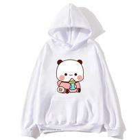 Cute Baby Bubu Is Drinking Milk Graphic Sweatshirt Women Couple Hoodie Cartoon Panda and Brownie Bear Top Y2k Clothes Unisex S