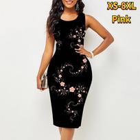 Women's Dress Sling Summer Peach Blossoms Print Dresses Tight Sleeveless Slim Fit Sexy Fashion Top Clothing XS rožinė