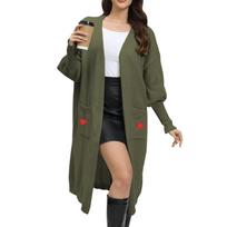 Women's Casual Fashion Comfortable Loose Lazy  Love Patch Knitted Sweater Double Pocket Sweater Cardigan One Size armijos žalia spalva