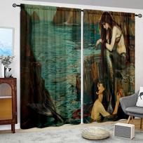 2pcs Mermaid Love Printed Curtain for Home Decor - Rod Pocket Window Treatment for Bedroom,Office,Kitchen,Living Room,and Study 52.5cmX116cmX2pcs gray