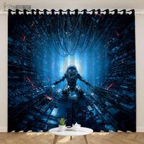 Custom Industrial Style Steam Wave Sci-fi Cyberpunk Curtain Techno Space Astronaut Curtain Living Room Bedroom cortinas 2Panels Small(W50H50cm)-2&Rod Pocket blue