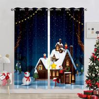 Modern 3D printed Christmas shades for holiday living room, bedroom, window, and home decoration 50W60H(CM)X2PCS&Grommet Top