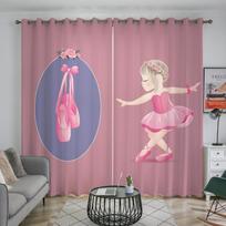 2 panel Girls Dancing Ballet Pink Curtains for Girls Floor-to-ceiling Window Blinds in Children's Bedroom Grommet Top cortinas (50Wx50H)x2(CM)&Rod Pocket