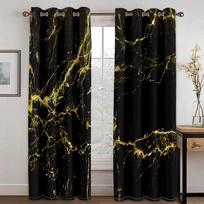 Black and White Marble Thin Shading Window Curtain for Living Room and Bedroom, 3D Decor Hook, Luxury Cheap, 2 Pieces 100W160H(CM)40x63in&Hook