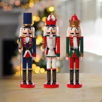 3Pcs Wooden Christmas Nutcracker Tabletop Ornament Crafts Handmade Stable Base Seasonal Decor for
