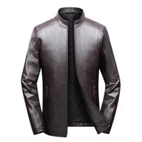 Leather jacket men's urban light and mature stand-up collar thin men's leather jacket motorcycle style thin men's leather jacket men's clothing 4XL gray