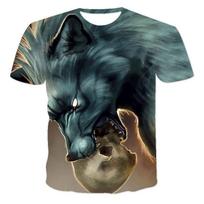 Summer T-shirt Fashionable Cool Animal Wolf Print Boy Girl Casual Short Sleeved Sports T-shirt S black