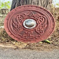 Viking Carved Wooden Shield, Norse Viking Shield Gifts, Wall Decor Carving Shield, Viking Cosplay  Costume Gifts Christmas Decor brown