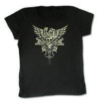 New Custom Pure Cotton Unisex's Korn Skull Wings Black T-shirt New Band Merch T-shirt L