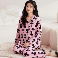 Purple Tulip Pajamas Set Women Sleepwear Cotton Long Sleeves Long Pants Autumn Winter Girl Pyjamas Soft Pijamas Cozy Button Cute M gray