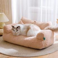 Winter Cat House Plush Dog Sofa Beds Washable Warm Pet Dog Nest Cat Beds Thicken Comfortable Cat Cushion Dog Sleep Cat Furniture L beige