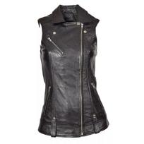 Black Western Classic Vest Coat Waistcoat Women Button Lambskin Handmade Leather S juoda
