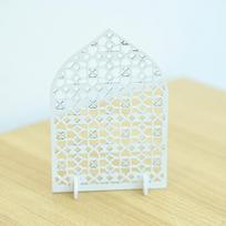 Wood Ramadan Decoration Shelf Figurine Islamic Eid Mubarak Kareem Table Sign White 17x5x25cm