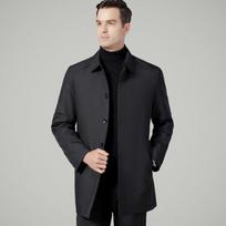Removable liner windbreaker men's medium-length winter coat middle-aged dad wear business casual thickened lapel coat 195 black