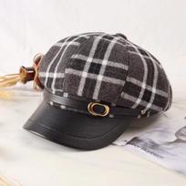 Women'S Breathable Polyester Spandex Beret - Japanese and Korean Style Knitted Newsboy Cap, Classic Plaid Design for Autumn and Winter one size gray