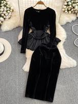 Sweet Casual Two Piece Set Women Ruffles Patchwork Shirts Solid Color High Waist Skirts Suits Autumn Winter Fashion Party Sets S juoda