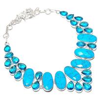 Arizona Turquoise, Topaz Ethnic 925 Sterling Silver Jewelry Necklace 18  y0t78