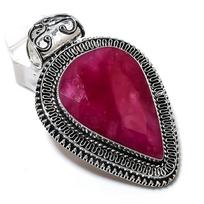 Ruby(Simulated) Ethnic 925 Sterling Silver Jewelry Pendant 2.48  L9Q89