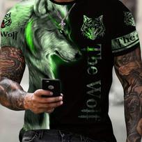 2024 New Summer Wolf 3D Printed T-Shirt Men's Fashion Casual Short-Sleeved Men's T-Shirt Funny Outdoor Top T-Shirt Breathable S gray