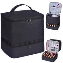 PU Double-layer Heightened Nail Polish Storage Makeup Bag Can Hold 30 Bottles Of Essential Oils And Nail Light juoda