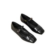 Vintage Mary Jane Shoes for Women Casual Ballet Flat Shoes Square Toe Walking Shoes With Ankle Strap Women's Comfortable PU Leather Work Dressy Flats 35 juoda
