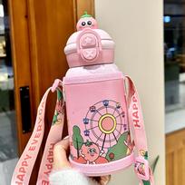Children's Thermos Cup Food Grade Water Cup Girls and Infants Kindergarten School Special Water Bottle for Primary School Children 500ml brown