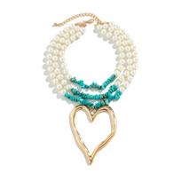 Love Heart Pendant Choker Necklace for Women Multilayer Imitation Pearl Chain Jewelry Steampunk Gift