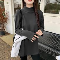 German velvet thickened bottoming shirt t-shirt for women autumn and winter half turtleneck loose mid-length sweatshirt layered with long-sleeved top S