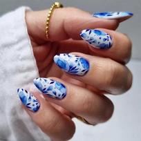 24 Pieces New long almond nail blue cloud misty misty flower manicure cool  style wearing nail 24 pieces