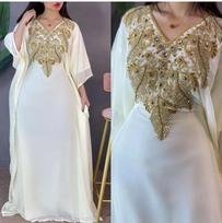 White Stylish Kaftan Dress Moroccan Dubai New Fancy Long Gown Farasha Abaya XS balta