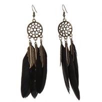 Women's Bohemia Style Vintage Feather Leaves Drop Dangling Earrings Jewelry Gift ARI juoda