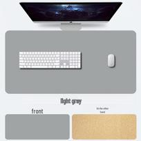 Custom Oversized PU Leather Cork Mouse Pad - Waterproof, Anti-fouling Desk and Writing Pad with Logo Printing Option Cork + Light Gray