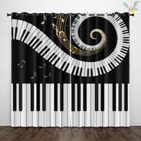2PCS piano keys music theme digital printing living room bedroom, study room, Matte Cloth polyester, high shading, curtain set 150x166cm&Grommet Top