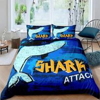 Blue and White Cartoon Shark Fish Print Kids Duvet Cover Boys Girls Luxury Room Decoration for Children Teens Gift Queen Size 135x200cm 2pcs