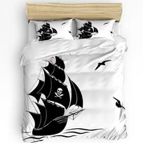 Pirate Ship Seagull Black Duvet Cover Bed Bedding Set Double Home Textile Quilt Cover Pillowcases Bedroom Bedding Set No Sheet EU single(135x200cm)
