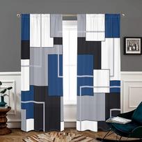 2 vnt., juodos, baltos, pilkos, mėlynos geometrinės užuolaidos - 30% tamsinimas - tinka svetainei, miegamajam, namų dekoravimui W200CM H220CM&Rod pocket