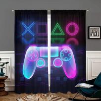2 pieces, neon colored game controller curtains - semi blackout - suitable for living room, bedroom, kitchen, home decoration W150CM H166CM&Rod pocket juoda