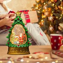 Christmas Music Box Xmas Decor Artwork Decorative Ornament Night Light Musical for Desktop Santa