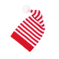 Unisex Christmas Hat Contrast Color Striped Print Baggy Plush Ball Decor Thick Ear New Year Party Photo Prop Beanie One Size balta