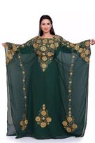 Green Moroccan Dubai Kaftan Stylish Farasha Abaya Dress Handmade Fancy Long Gown XS žalia