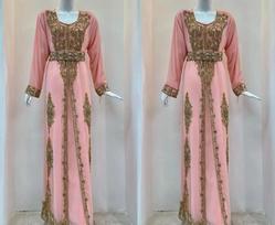 Hand Work Farasha Dress Islamic Dubai Kaftan Gown Abaya Stylish Long Moroccan XS rožinė