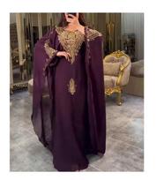 Purple Moroccan Wedding Dress Kaftan Casual Dubai Kimono Gown Abaya Maxi Long XS violetinė