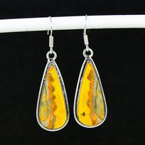 Natūralus boružės akmuo Antikiniai auskarai 925 svarų sterlingų sidabro auskaras, Boho sidabro papuošalai Kabančių auskarų, Dovanos Motinos dienai Dovanos Jai 5.5 Cm geltona